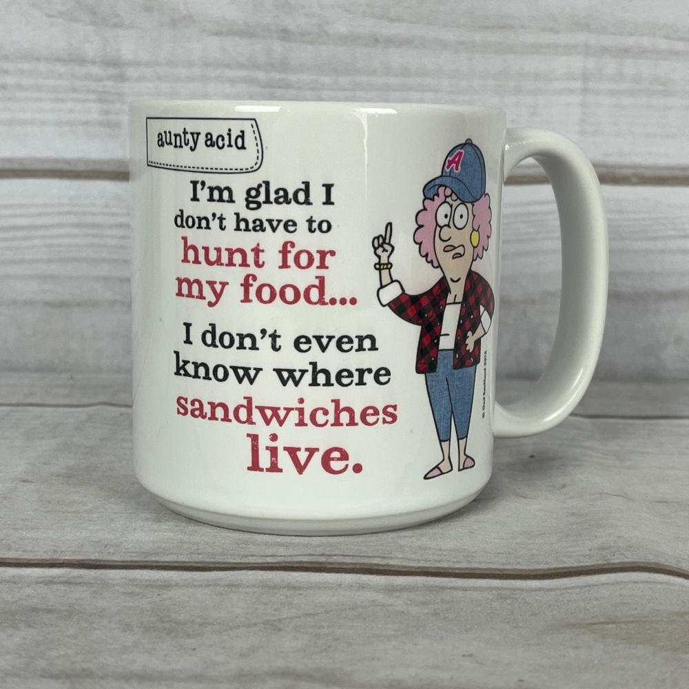 Aunty Acid Coffee Coffee Mug Cup Hunt For My Food Sandwich Funny Humor Comedy